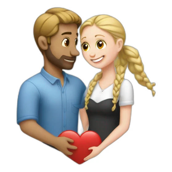 White Man loves white woman with pigtails, heart between them sticker