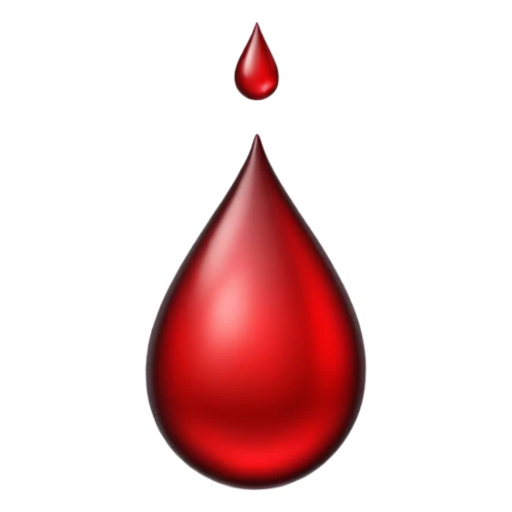 single blood drop emoji sculpted from dark liquid metal, glossy surface, dramatic reflections, futuristic minimal 3D style, isolated on white sticker
