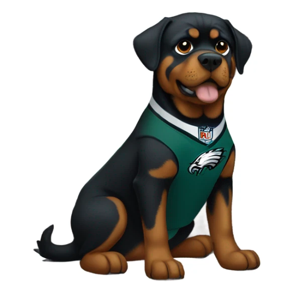 Rotweiler wearing Philadelphia Eagles jersey while sitting on a bed  sticker