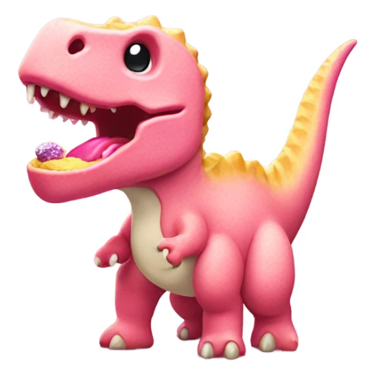 Dinosaur eating a pink frosted sugar cookie  sticker