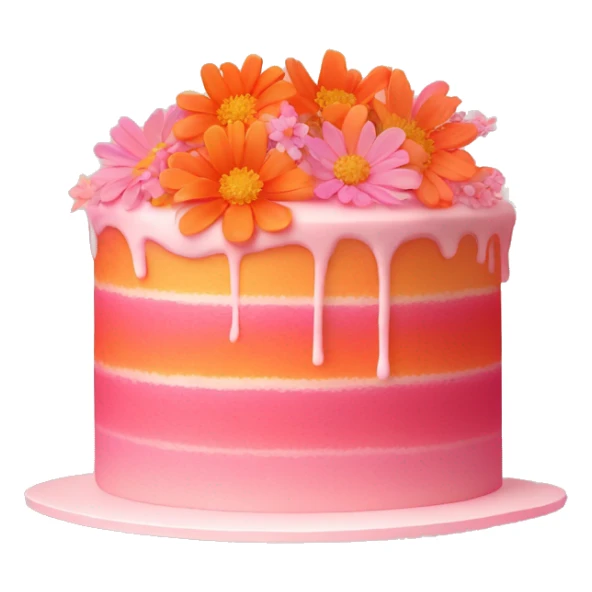 pink and orange cake gradient with light pink wildflowers with orange centete sticker