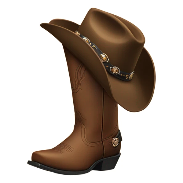 Brown ariat boots with black cowboy hat on top  sticker