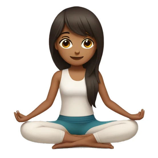 A girl with brown dark long hair, bangs and black eyes doing yoga sticker