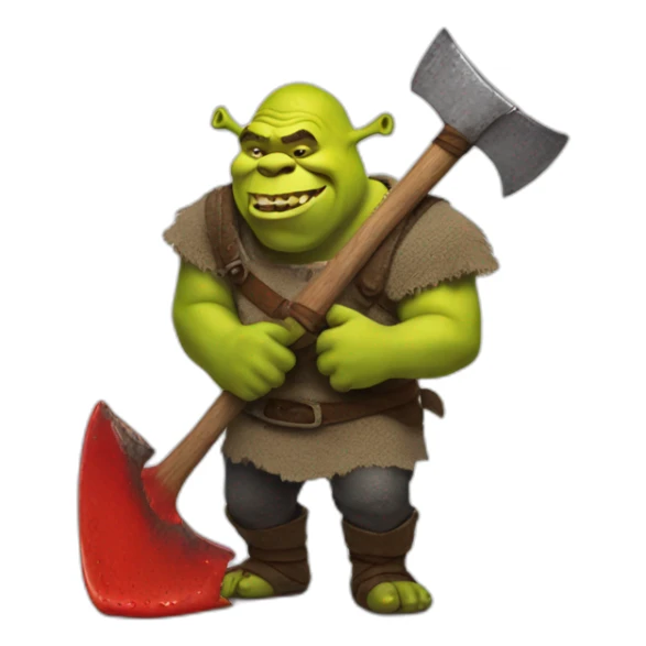 Shrek holding a axe with red slime dipping of it sticker
