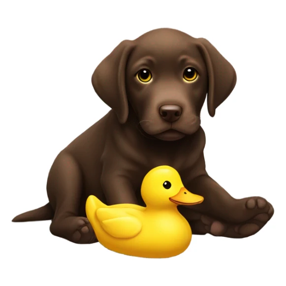 Chocolate lab puppy with big yellow duck plushie sticker