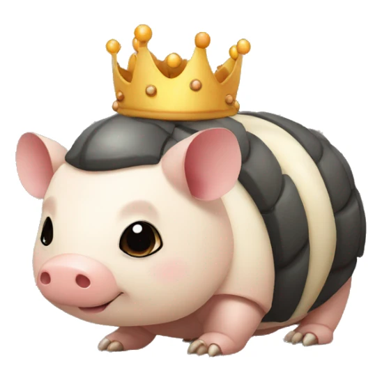 Black chubby round armadillo pig panda centipede armadillo wearing a crown sticker