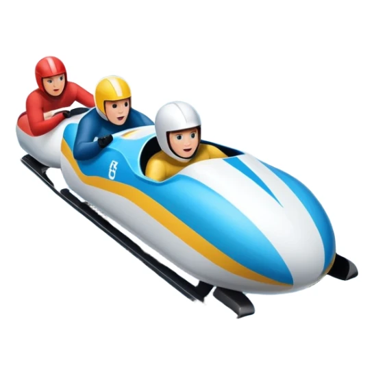 An icon featuring a sleek bobsled with athletes racing down an icy track at high speed, helmets on and bodies aligned for aerodynamics. Surrounded by icy curves, snowbanks, and a wintry mountain backdrop. Transparent background captures the thrill and precision of bobsleigh. sticker