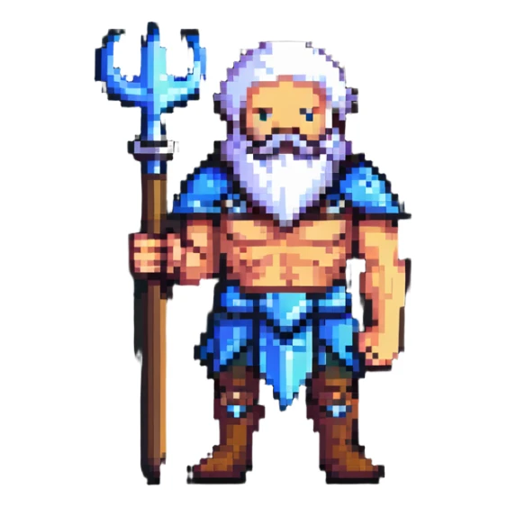 Neptune god of the sea with trident, bearded powerful figure holding trident sticker