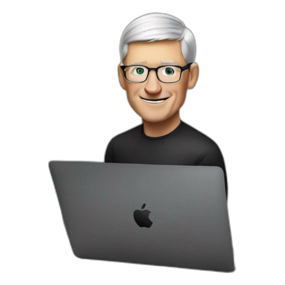 tim cook with macbook pro on desk all black sticker