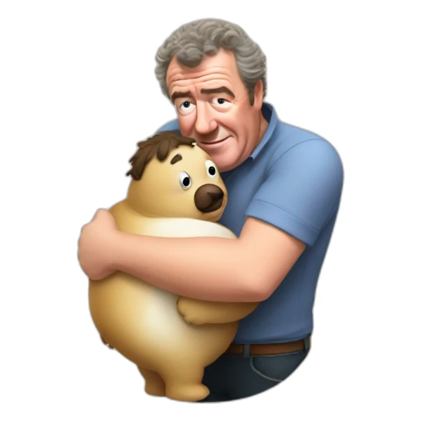 Jeremy Clarkson hugging a fat friend in his farm sticker