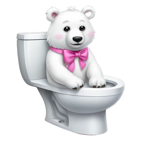 White Bear wearing a pink bow sitting on a toilet  sticker