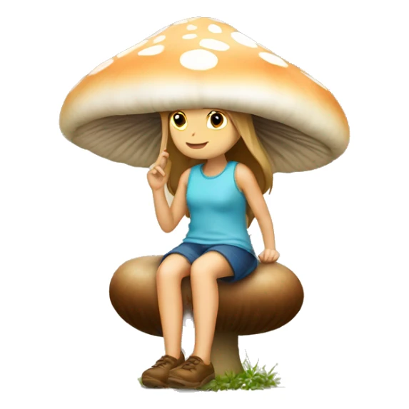 Girl sit under mashroom sticker