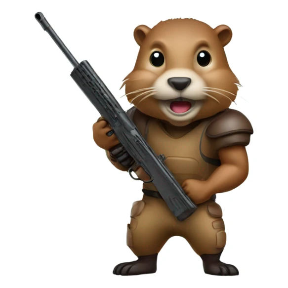 Beaver in football pads with a rifle sticker