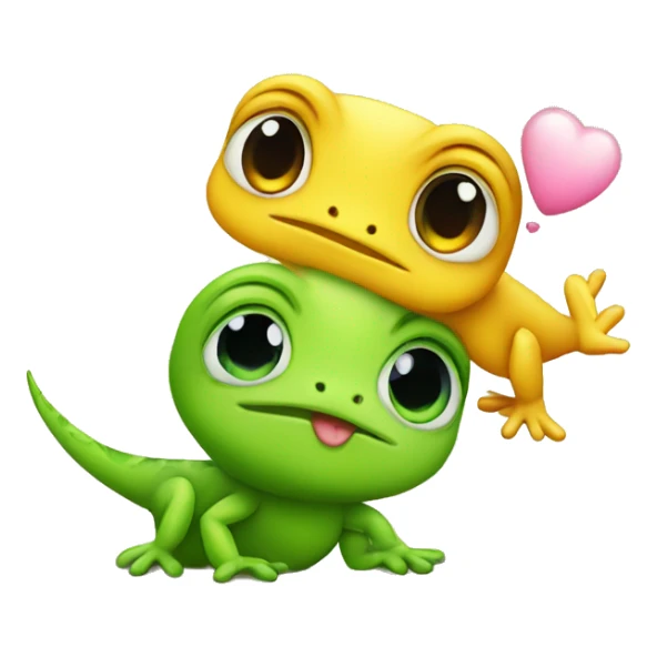 a cute gecko and a cute chick kissing sticker