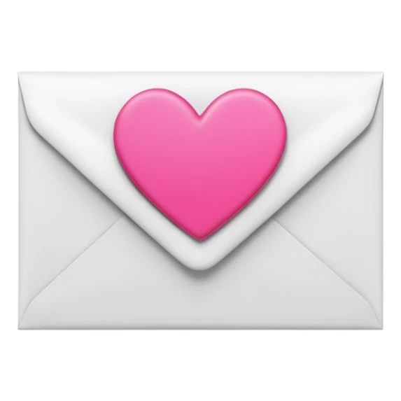 A 3D render of a white letter envelope with a vibrant pink heart sticker, clean background sticker