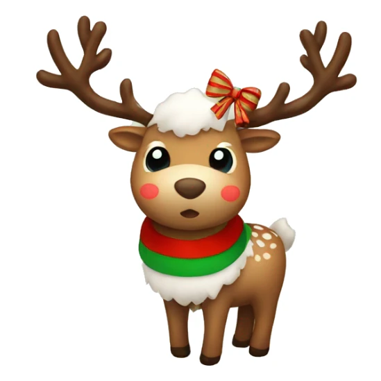 fluffy cute reindeer with a red and green striped bow sticker