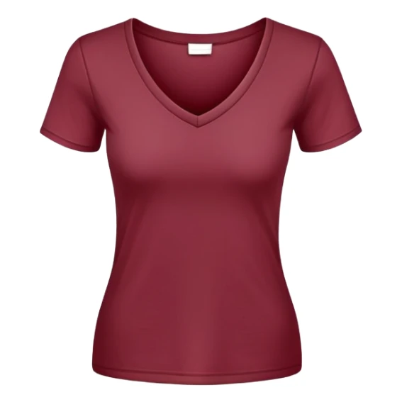 single wine red fitted v-neck t-shirt, cropped length, simple clean isolated garment only, no accessories, plain white background sticker