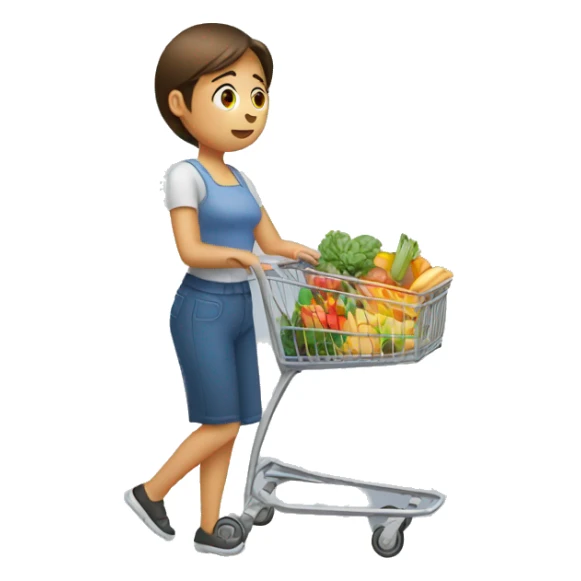 person looking disappointed pushing a grocery cart sticker