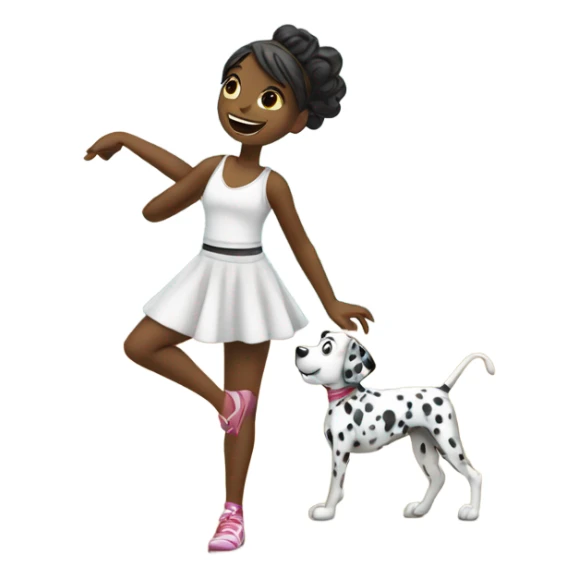 a girl in a dance studio dancing alone with her dalmation  sticker