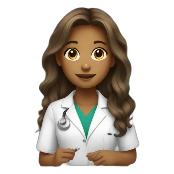 Brown young girl with long hair working in a pharmacy sticker