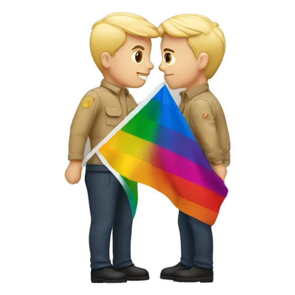 Two men kissing holding the Gay flag sticker