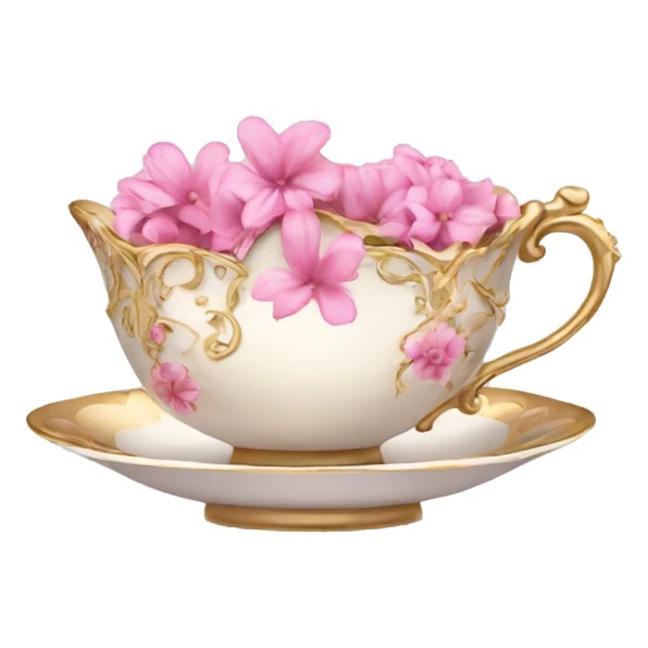 princess tea cup with pink flowers and gold details  sticker