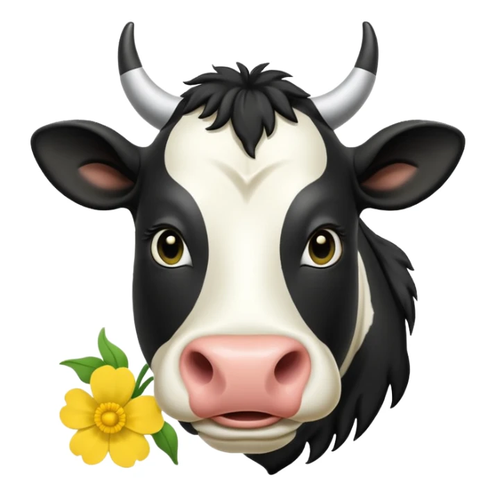 pantomime friesan cow with buttercup in mouth sticker