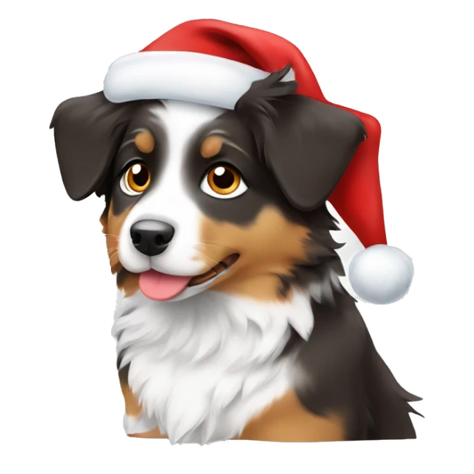 an australian shepherd puppy in a santa hat sticker