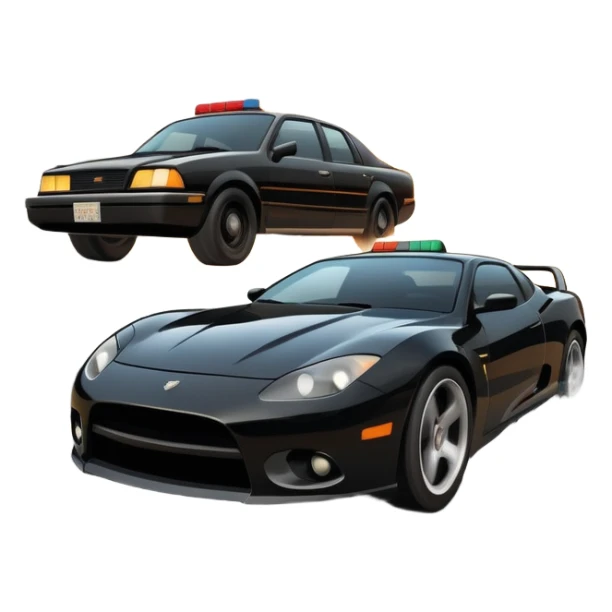 An icon showing an action-packed scene with a character driving a fast car through a bustling city, inspired by GTA 4. The design features dynamic movement, with explosions and chaos in the background, symbolizing high-speed chases and intense action. Transparent background. sticker