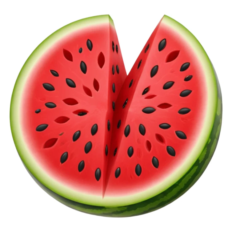 watermelon cut in half showing red interior and seeds sticker