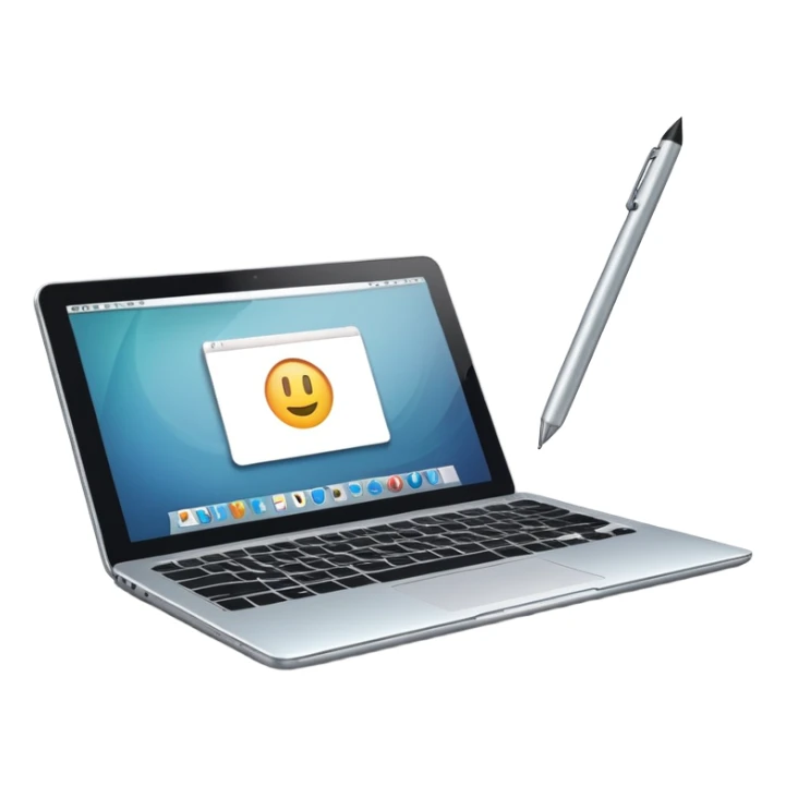 digital drawing laptop with a stylus resting on top sticker