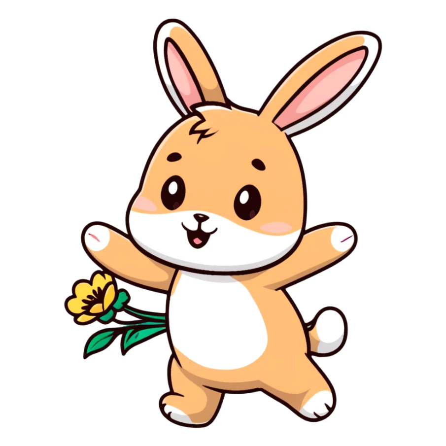 pale brown bunny spinning with flower petals around sticker
