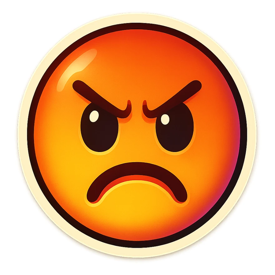 A face displaying an anger emotion. The sticker should have a transparent background with a clear outline. Ensure the sticker is neatly composed and does not extend beyond the edges. sticker