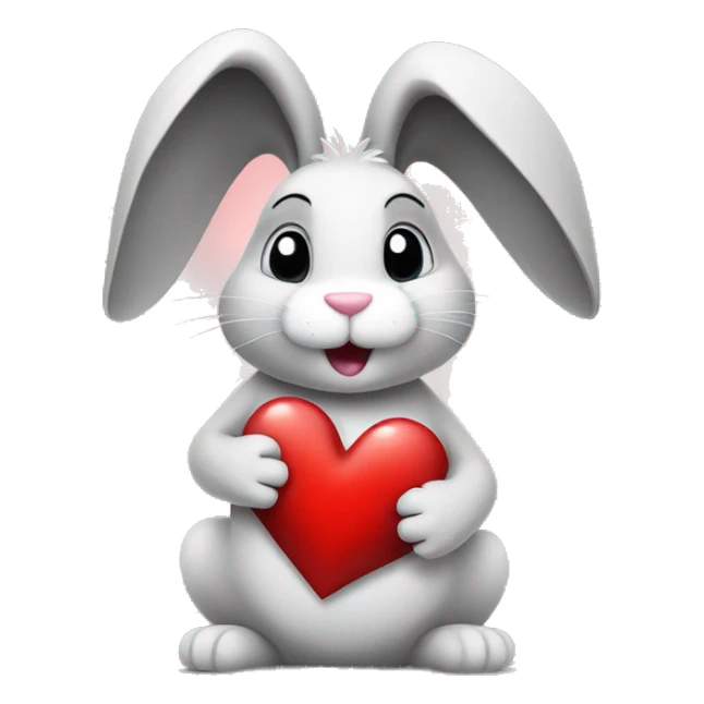 Black and white cartoon style rabbit holding a love heart sticker