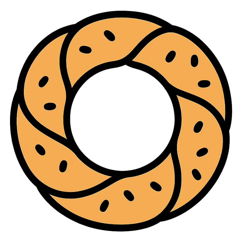 simit bread, simple, appetizing, round, sprinkled with sesame seeds, color outline icon style sticker