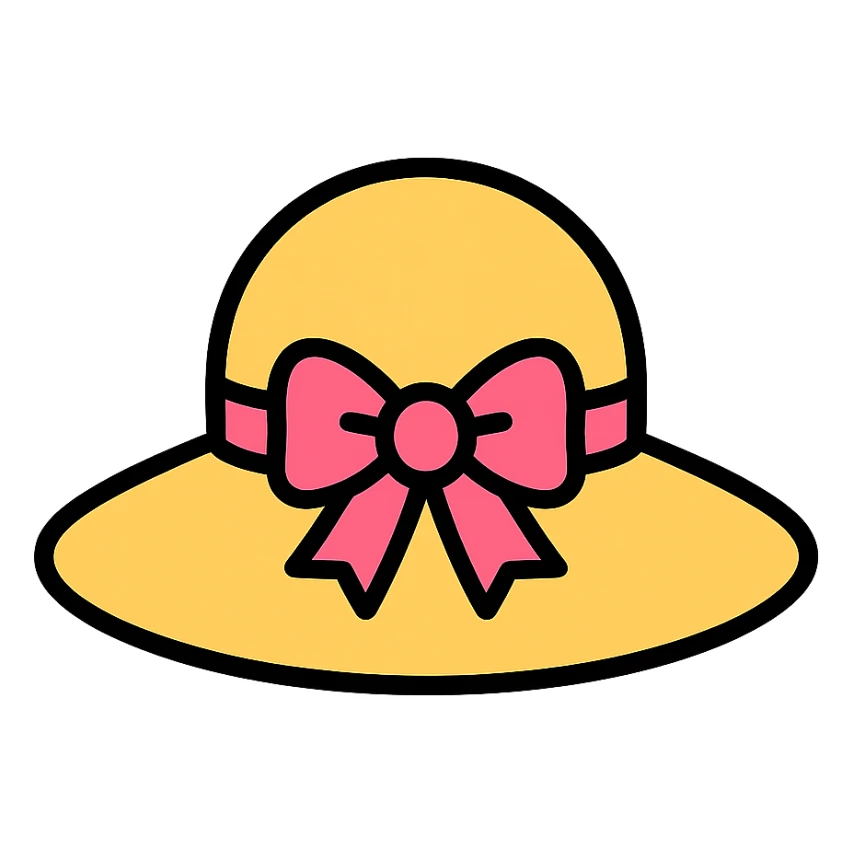 lady's hat with a pink bow icon in lineal color with black outlines sticker