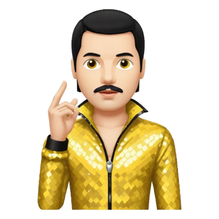 Freddie Mercury with black hair, yellow sequin outfit sticker