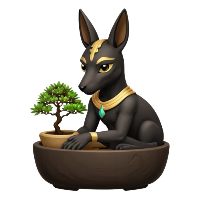  Comforting black fur Anubis tiny mudman cracked surface bonsai pot  sticker