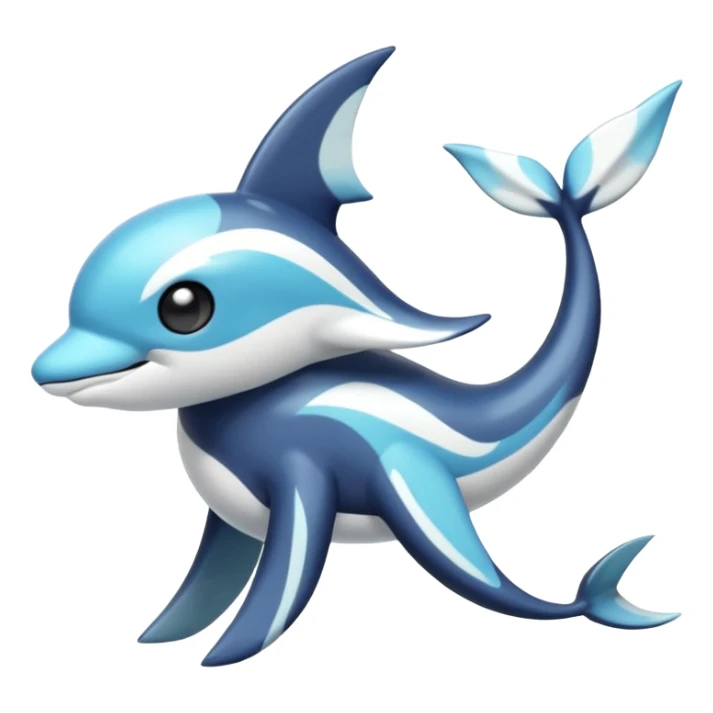 Black and white smooth glossy soft hot Meloetta-Dialga-Orca-Primarina-Vaporeon-Pokémon-Fakémon-fusion-hybrid-creature (full body), 4-legged,  sticker