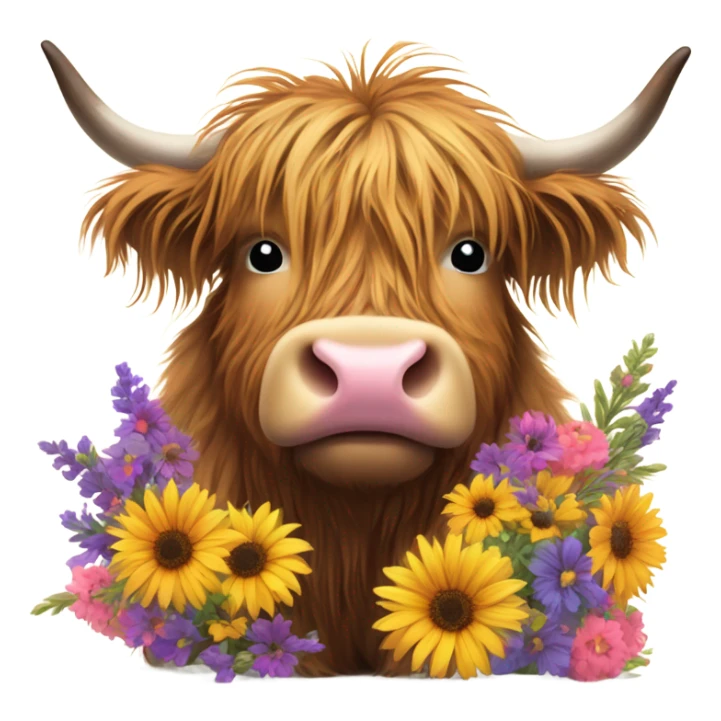 highland cow holding bouquet  sticker