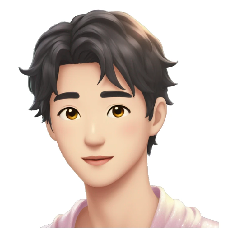 Gorgeous bright sparkly romantic Asian anime gentle man with blushing face aesthetic trending style outside sticker