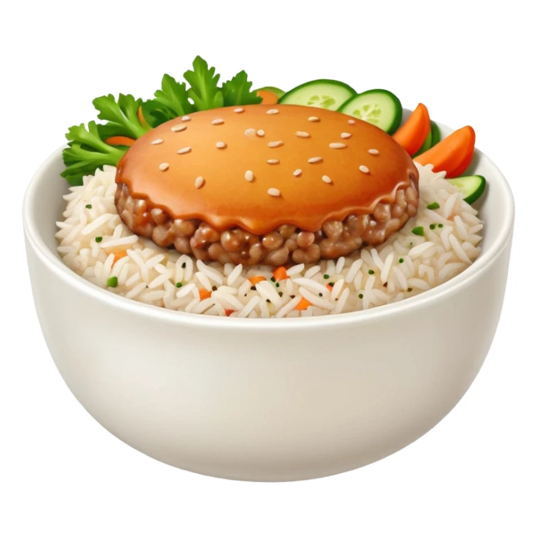 I want a minced pork patty on a bowl of rice sticker