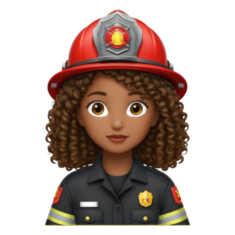 Firefighter girl curly hair with Black uniform sticker