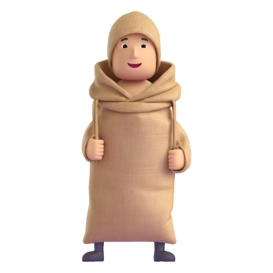 man with burlap sack over head full body sticker