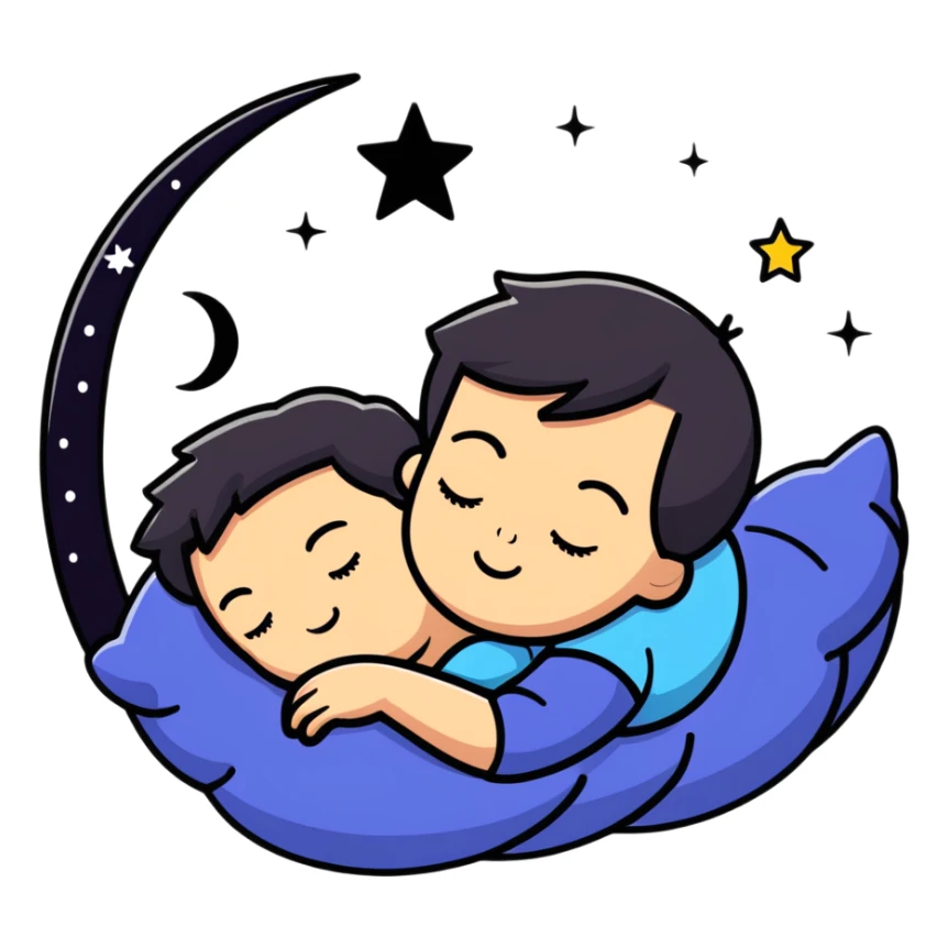 boy sleeping with ZZZ symbols floating above him with stars and crescent moon sticker