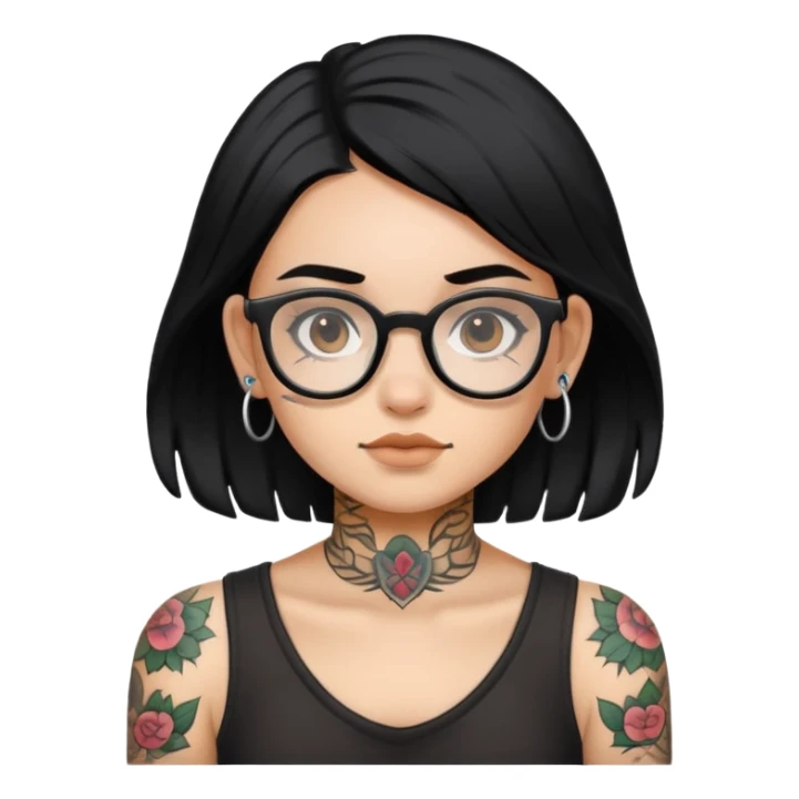 young girl with face tattoos wearing glasses and black hair sticker