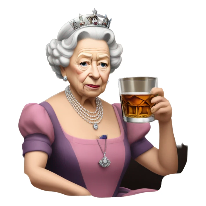 Queen Elizabeth drinking whiskey out of tumbler sticker