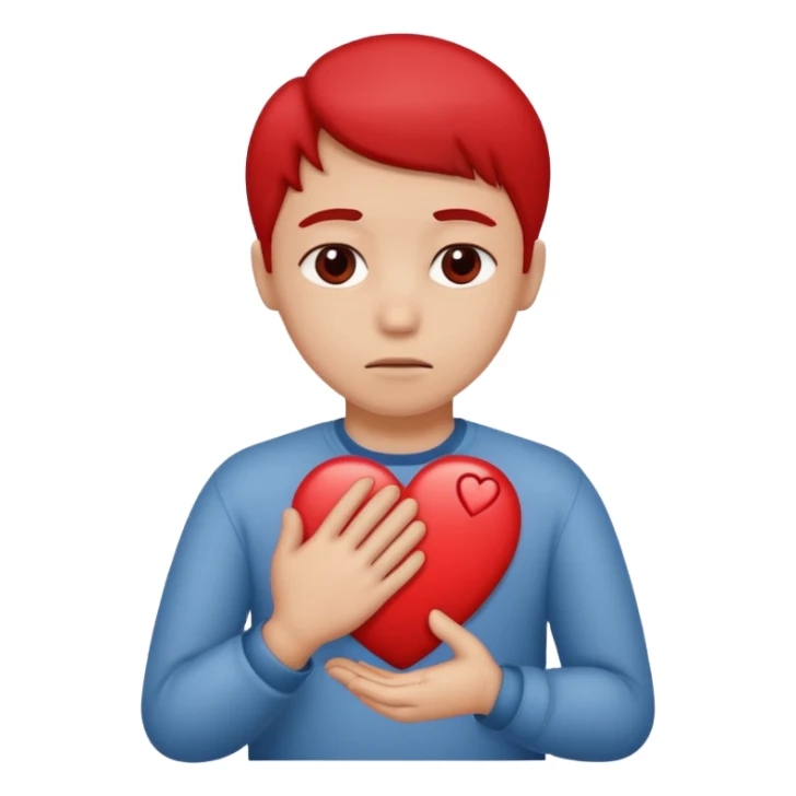 A red emoji that is sad and has a hand making a heart sticker