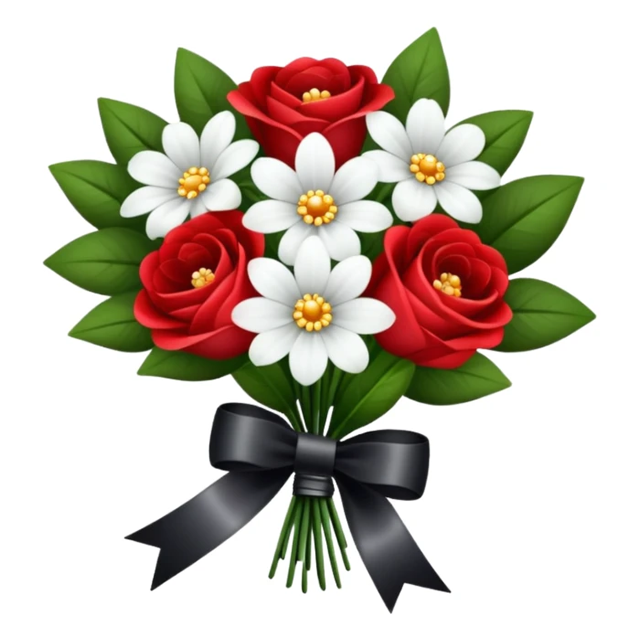 A small bouquet with white and red flowers and black ribbon add sparkles ￼ sticker