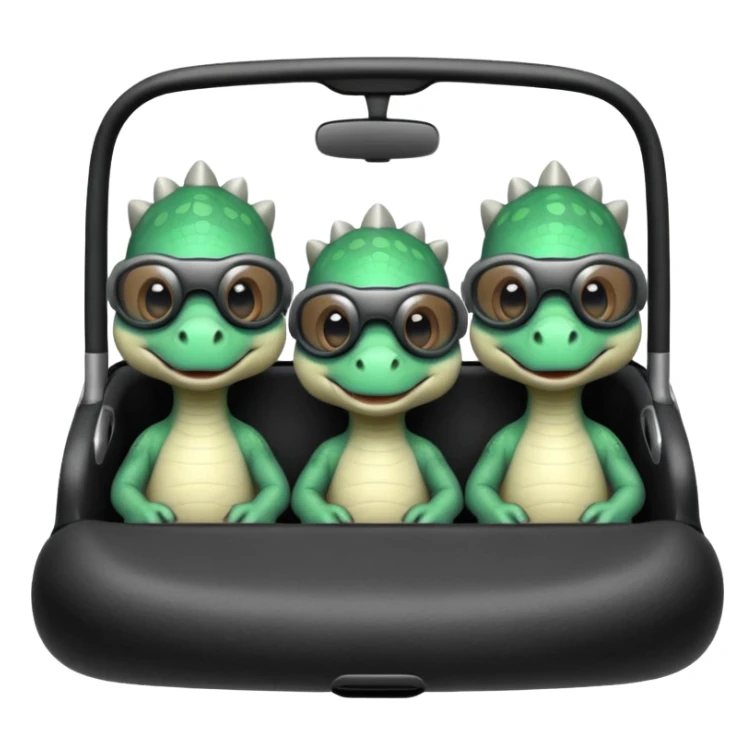 Tres dinosaurios bebés grises cada uno subido en un carro tecnológico blanco con lentes de realidad virtual sticker